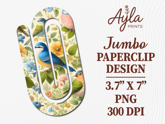 Bird Blue Botanical Jumbo Paperclip PNG for Graphics and Crafts