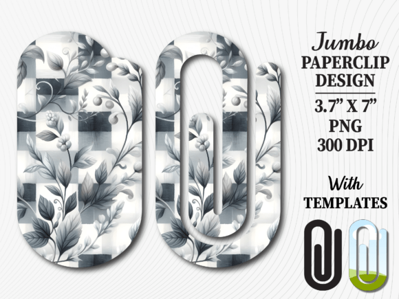 Black and White Foliage Jumbo Paperclip: Graphics for Crafts