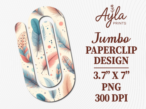 Boho Feather Watercolor Jumbo Paperclip: Graphics for Crafts