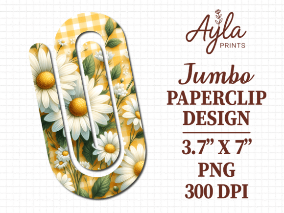 Daisy Gingham Yellow Jumbo Paperclip PNG