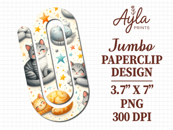 Kitty Cat Stars Sleeping Jumbo Paperclip: Graphics & Crafts