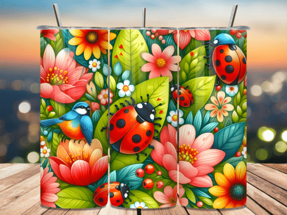 Ladybug Floral Garden Tumbler Wrap Graphics