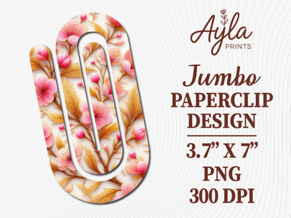 Pink and Gold Floral Jumbo Paperclip PNG