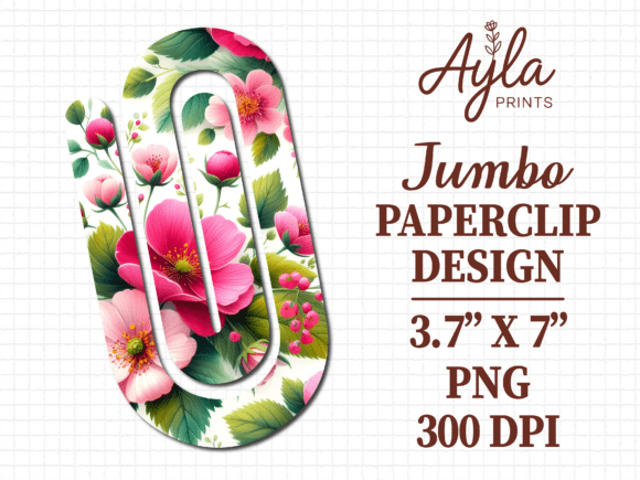 Pink Flowers Kawaii Jumbo Paperclip PNG: Graphics for Crafts