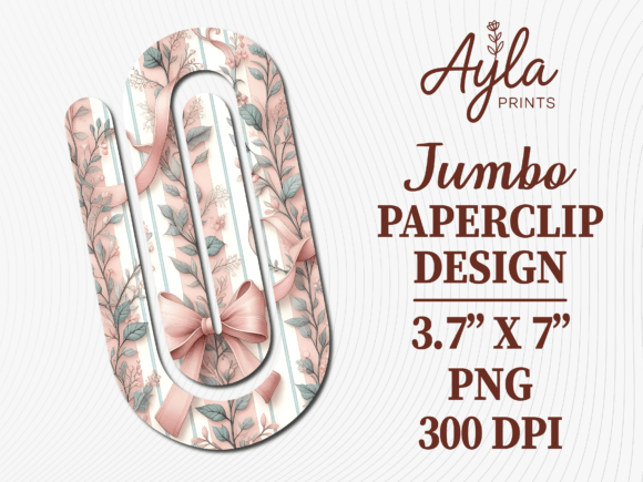 Pink Green Floral Jumbo Paperclip PNG: Graphics for Crafts Projects