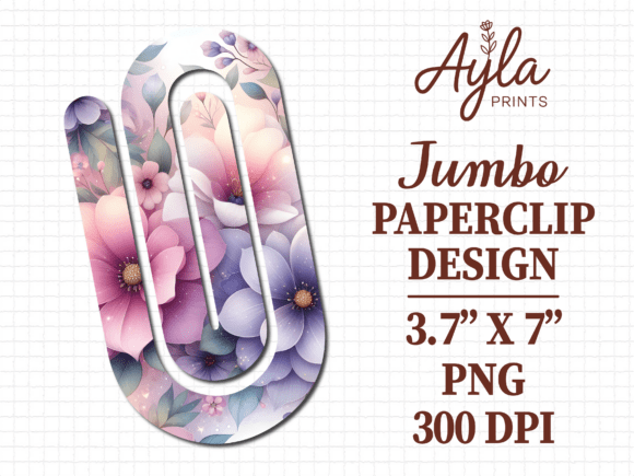 Purple Floral Cute Jumbo Paperclip PNG: Graphics for Crafts