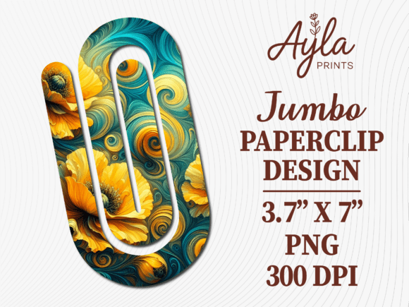 Teal Gold Floral Art Jumbo Paperclip: Graphics for Crafts