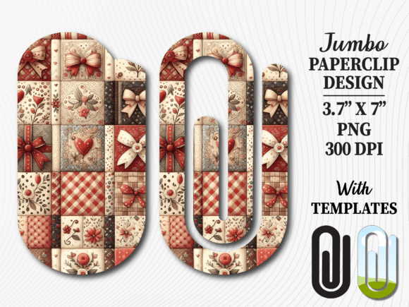 Valentine Patchwork Jumbo Paperclip PNG: Graphics for Crafts